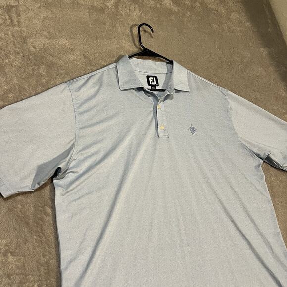 Footjoy Lisle Print Polo Shirt Mens XL Blue Sharkskin All Over Print Golf - Picture 2 of 9
